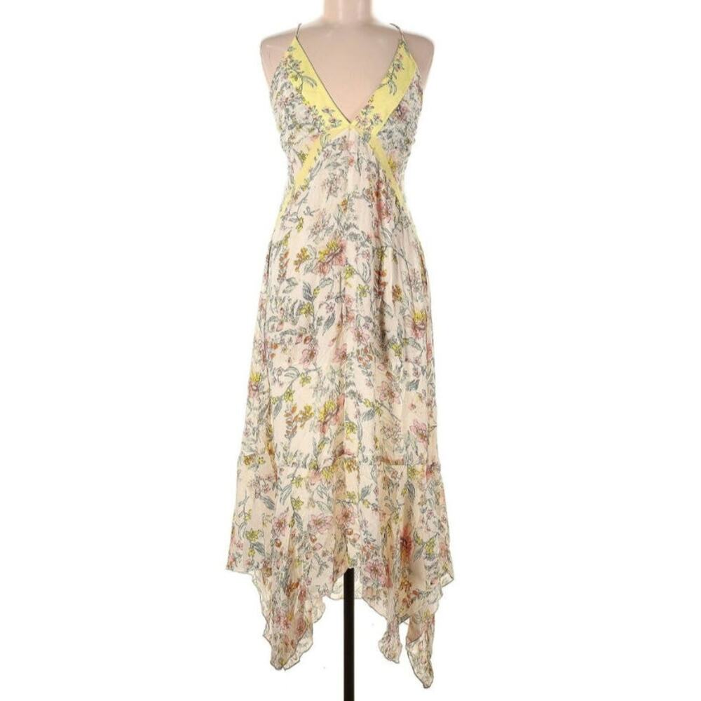 Free People Floral Handkerchief Midi Dress in Cream and Yellow